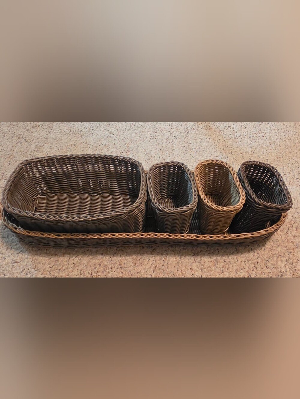 Pampered Chef Brown Woven Basket Organizer Set